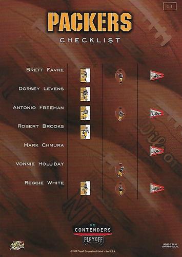 1998 Playoff Contenders - Checklists 3x5 #11 Brett Favre Back