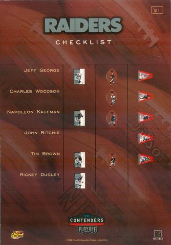 1998 Playoff Contenders - Checklists 3x5 #21 Tim Brown Back
