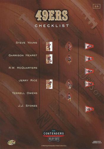 1998 Playoff Contenders - Checklists 3x5 #25 Steve Young Back