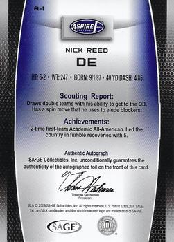 2009 SAGE Aspire Autographs #A-1 Nick Reed Back