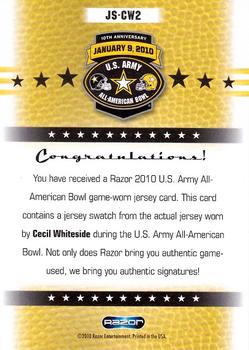 2010 Razor US Army All-American Bowl - Game-Worn Jerseys #JS-CW2 Cecil Whiteside Back