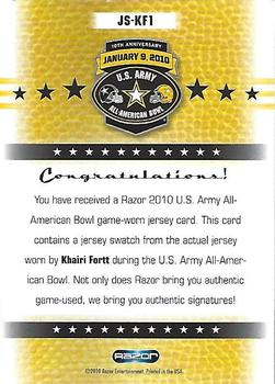 2010 Razor US Army All-American Bowl - Game-Worn Jerseys #JS-KF1 Khairi Fortt Back