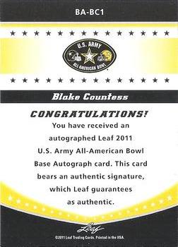 2011 Leaf Army All-American Bowl #BA-BC1 Blake Countess Back