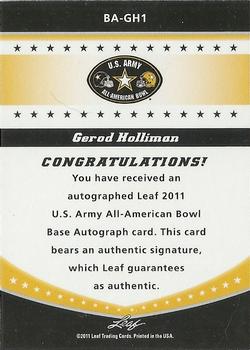2011 Leaf Army All-American Bowl #BA-GH1 Gerod Holliman Back