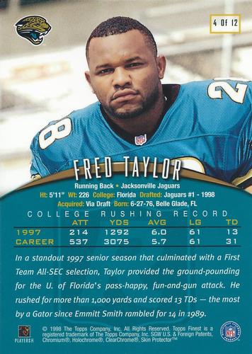 1998-99 Finest Pro Bowl Jumbos #4 Fred Taylor Back