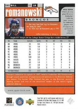 1998 UD Choice Denver Broncos #DB5 Bill Romanowski Back