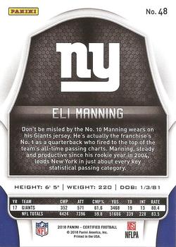 2018 Panini Certified - Mirror Silver #48 Eli Manning Back