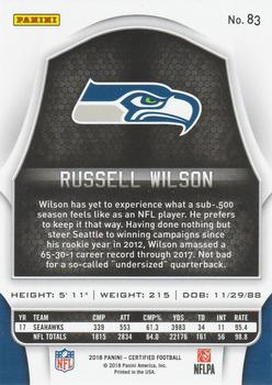 2018 Panini Certified - Mirror Blue #83 Russell Wilson Back
