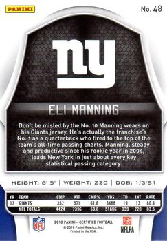 2018 Panini Certified - Mirror Green #48 Eli Manning Back