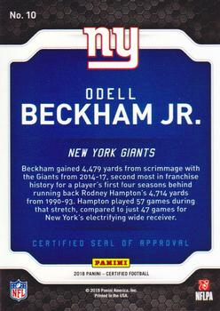 2018 Panini Certified - Certified Seal of Approval #10 Odell Beckham Jr. Back