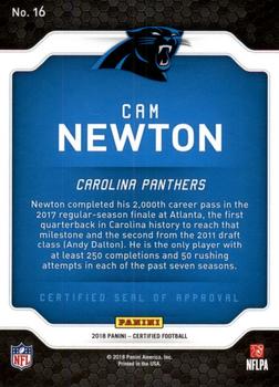 2018 Panini Certified - Certified Seal of Approval #16 Cam Newton Back