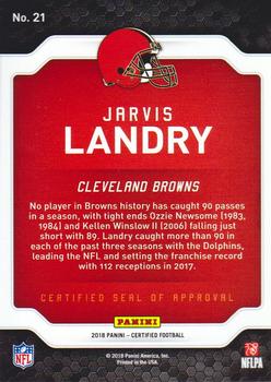 2018 Panini Certified - Certified Seal of Approval #21 Jarvis Landry Back