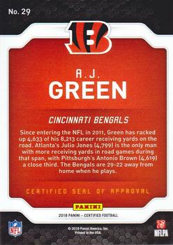 2018 Panini Certified - Certified Seal of Approval #29 A.J. Green Back