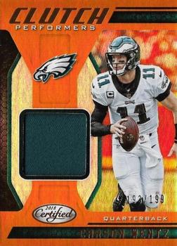 2018 Panini Certified - Clutch Performers Mirror Orange #CP-CW Carson Wentz Front