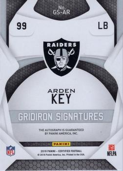 2018 Panini Certified - Gridiron Signatures Mirror Red #GS-AR Arden Key Back