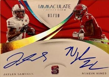 2018 Panini Immaculate Collection Collegiate - Immaculate Dual Autographs Gold #SS-SH Jaylen Samuels / Nyheim Hines Front