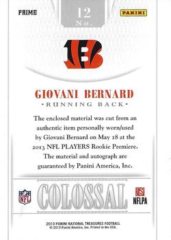 2013 Panini National Treasures - NT Rookie Colossal NFL Nike Swoosh Signatures #12 Giovani Bernard Back