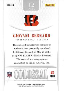 2013 Panini National Treasures - NT Rookie Colossal NFL Shield Signatures #12 Giovani Bernard Back