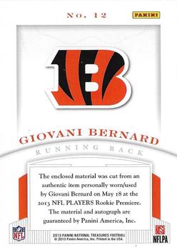 2013 Panini National Treasures - NT Rookie NFL Gear Quad Materials Signatures #12 Giovani Bernard Back