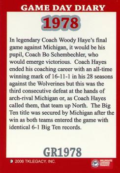 2004-09 TK Legacy Ohio State Buckeyes - Game Day Diary - The Rivalry Ohio State #GR1978 75th Meeting Back