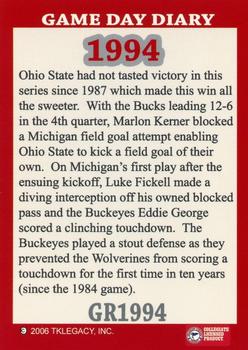 2004-09 TK Legacy Ohio State Buckeyes - Game Day Diary - The Rivalry Ohio State #GR1994 91st Meeting Back