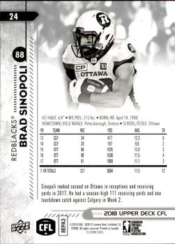 2018 Upper Deck CFL #24 Brad Sinopoli Back