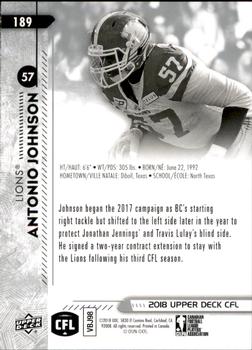 2018 Upper Deck CFL #189 Antonio Johnson Back