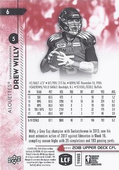 2018 Upper Deck CFL - Red #6 Drew Willy Back