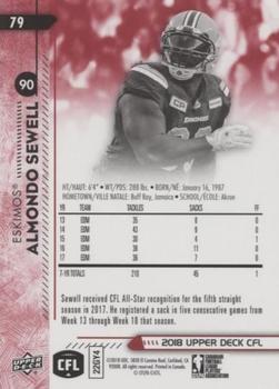 2018 Upper Deck CFL - Red #79 Almondo Sewell Back