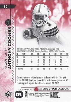 2018 Upper Deck CFL - Red #80 Anthony Coombs Back