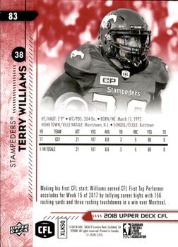 2018 Upper Deck CFL - Red #83 Terry Williams Back