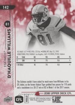 2018 Upper Deck CFL - Red #142 D'haquille Williams Back