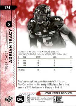 2018 Upper Deck CFL - Red #174 Adrian Tracy Back