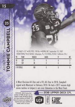 2018 Upper Deck CFL - Purple #15 Tommie Campbell Back
