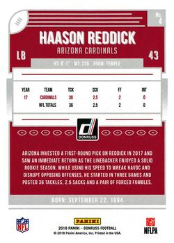 2018 Donruss - Jersey Number #4 Haason Reddick Back