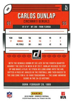 2018 Donruss - Jersey Number #62 Carlos Dunlap Back