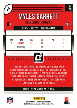 2018 Donruss - Jersey Number #72 Myles Garrett Back