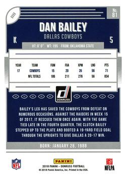 2018 Donruss - Jersey Number #81 Dan Bailey Back
