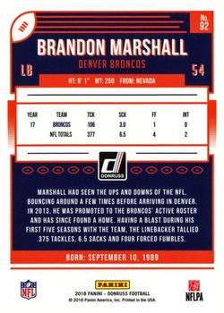2018 Donruss - Jersey Number #92 Brandon Marshall Back