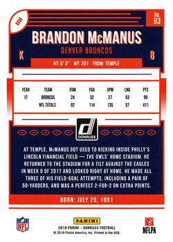 2018 Donruss - Jersey Number #93 Brandon McManus Back