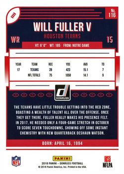 2018 Donruss - Jersey Number #116 Will Fuller V Back