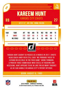 2018 Donruss - Jersey Number #140 Kareem Hunt Back