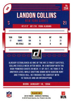 2018 Donruss - Jersey Number #204 Landon Collins Back