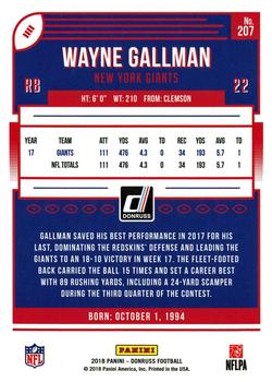 2018 Donruss - Jersey Number #207 Wayne Gallman Back