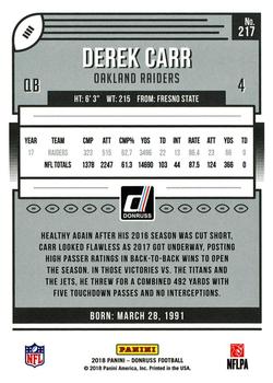 2018 Donruss - Jersey Number #217 Derek Carr Back
