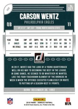 2018 Donruss - Jersey Number #227 Carson Wentz Back