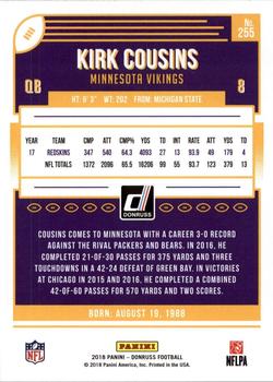 2018 Donruss - Jersey Number #255 Kirk Cousins Back