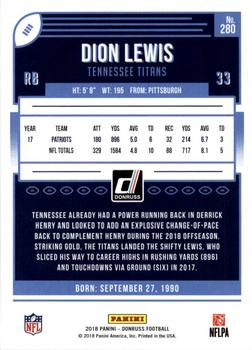 2018 Donruss - Jersey Number #280 Dion Lewis Back