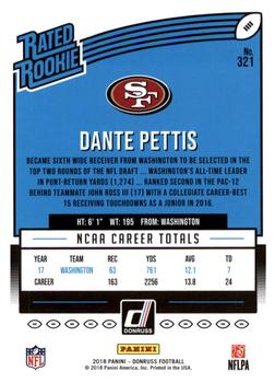 2018 Donruss - Jersey Number #321 Dante Pettis Back