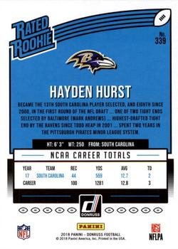 2018 Donruss - Jersey Number #339 Hayden Hurst Back
